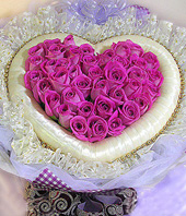 48 Purple roses,hearted-shape