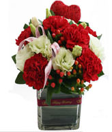 Big red flower carnations . Dragon fruit , Vase Included