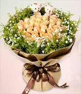 19 champagne roses gift box,Two cute bears