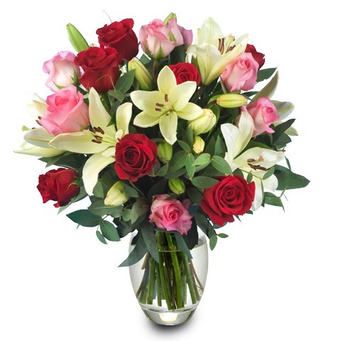 A Perfect Touch: roses & lilies (Vase included)